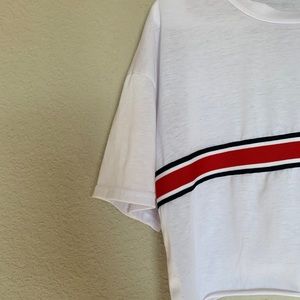 White Crop Top with Red Stripe !!